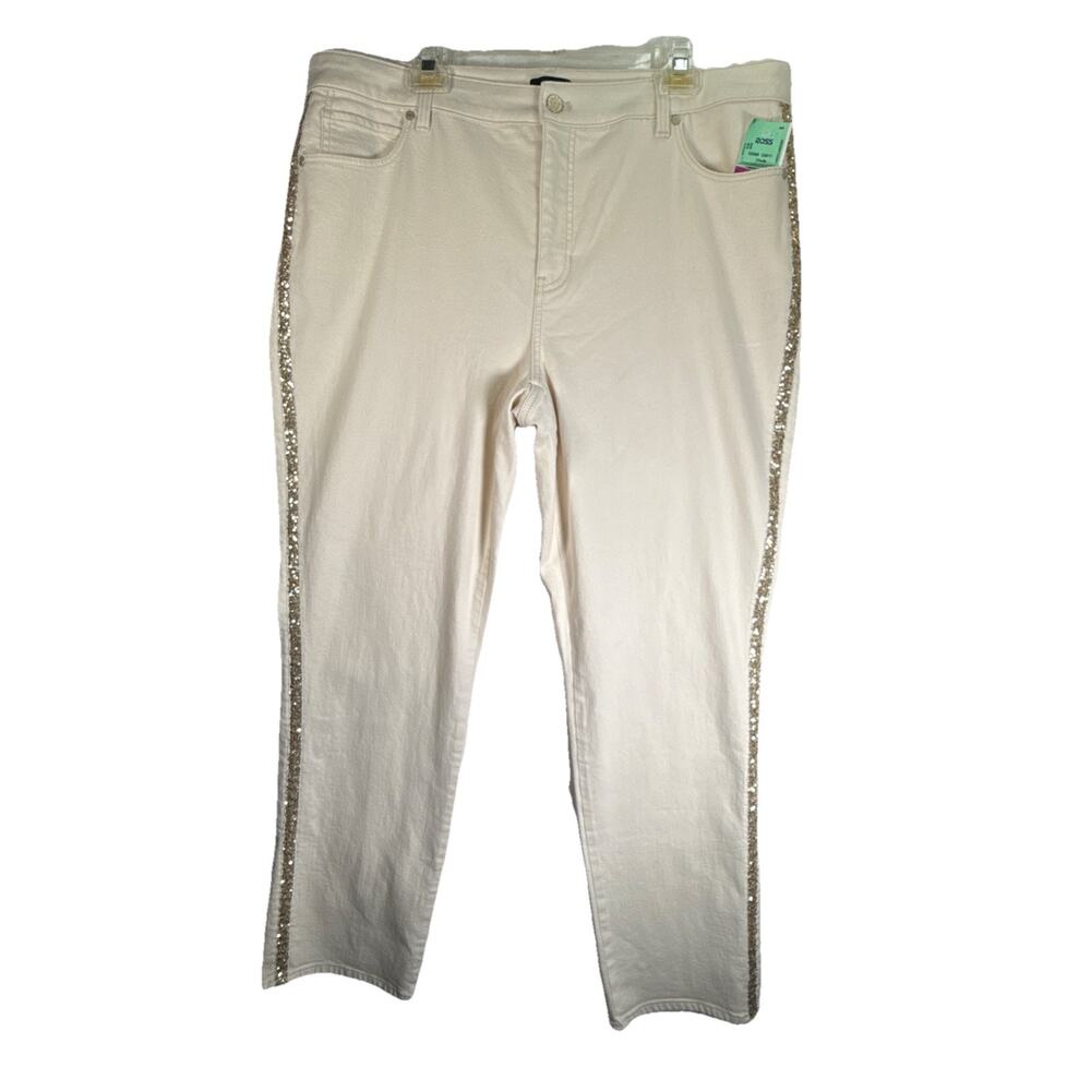 Talbots Cream Straight Leg Jean with Sequin Stripe Size 18 W